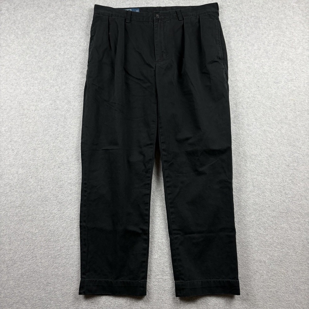 Polo Ralph Lauren Ethan Pants Mens 35x30 Black Pleated Cotton Chino Straight Leg